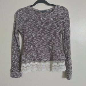Threads 4 Thought Marled Women’s Knit Sweater with White Lace Hem – Size: Small